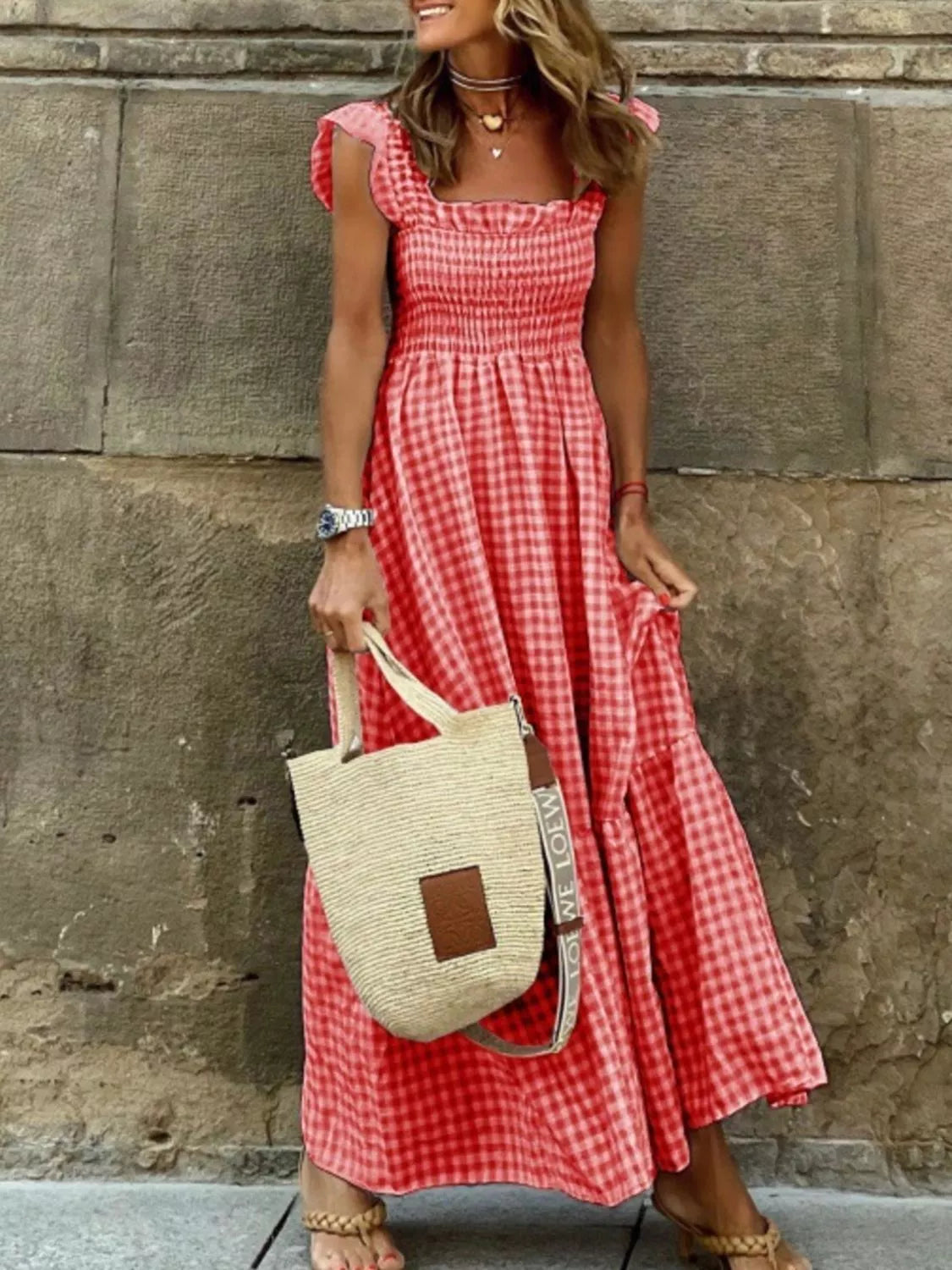 Gingham Smocked Ruffle Maxi Dress Main image
