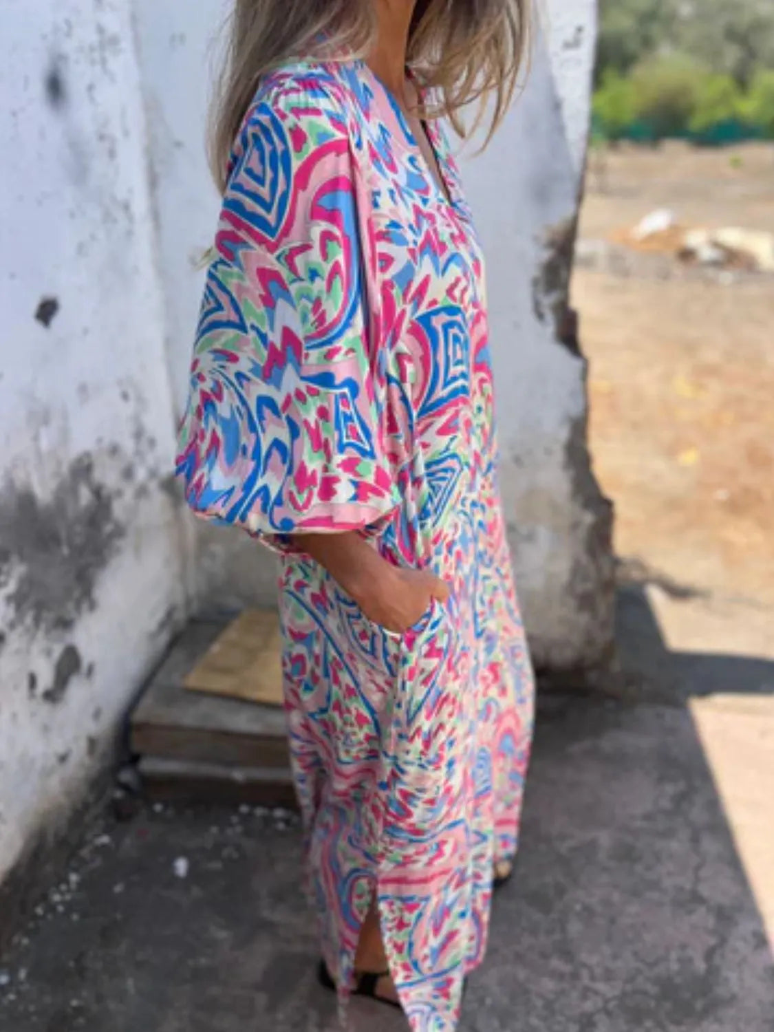 Printed V-Neck Dress with Pockets - product image 5