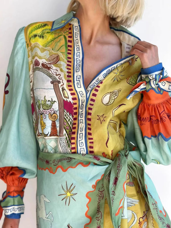 Printed Long Sleeve Shirt Dress - product image 2