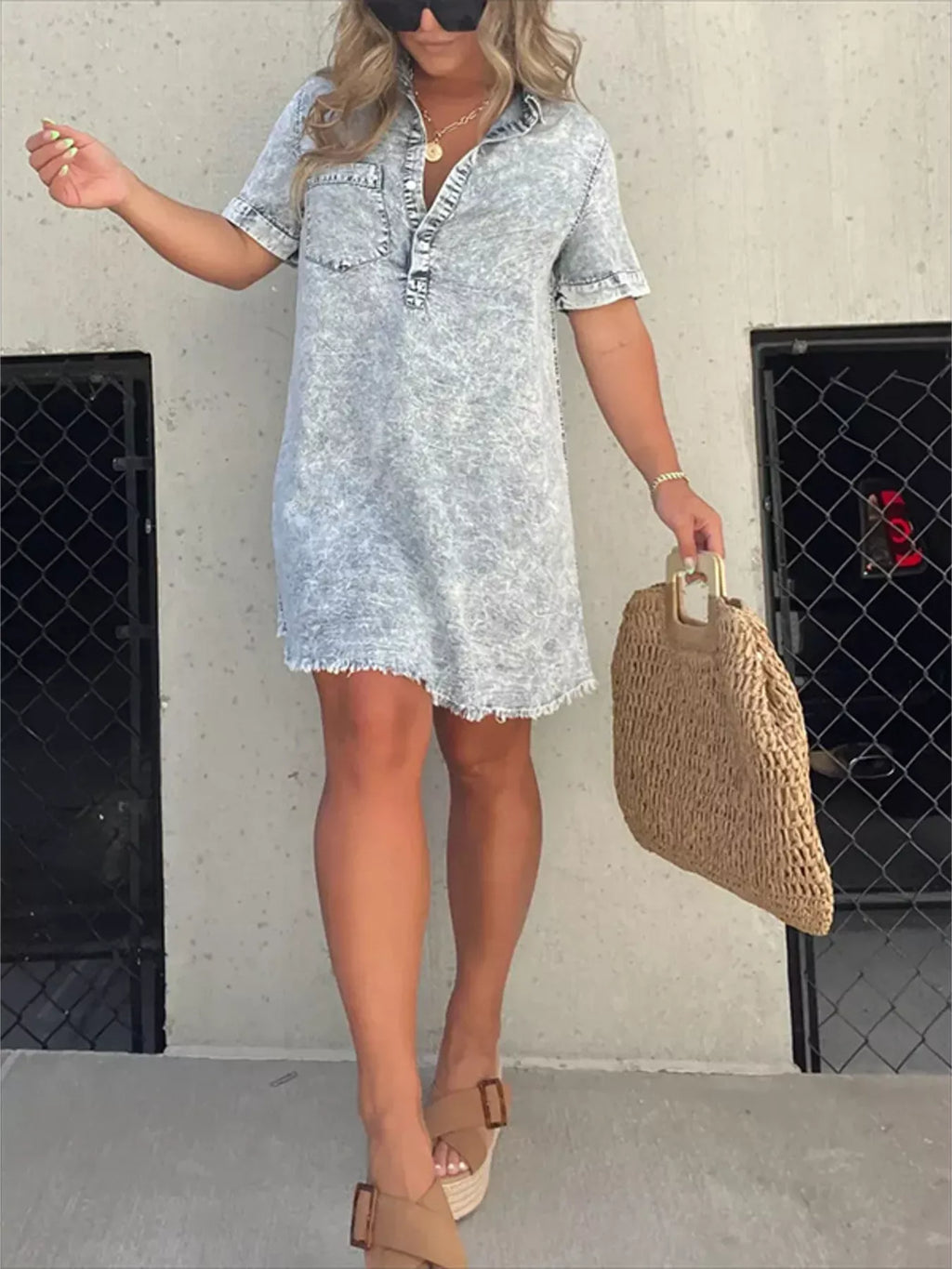 Full Size Raw Hem Short Sleeve Dress Plus Size - product image 6