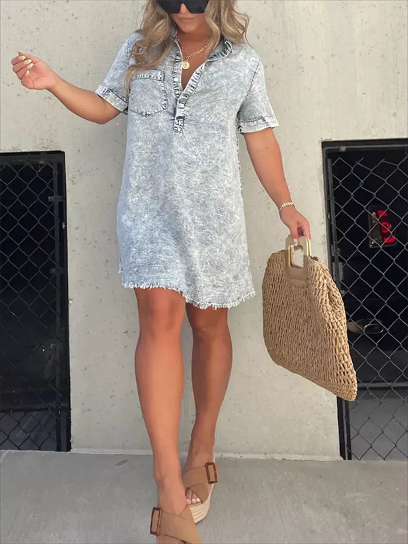 Full Size Raw Hem Short Sleeve Dress Plus Size - product image 6