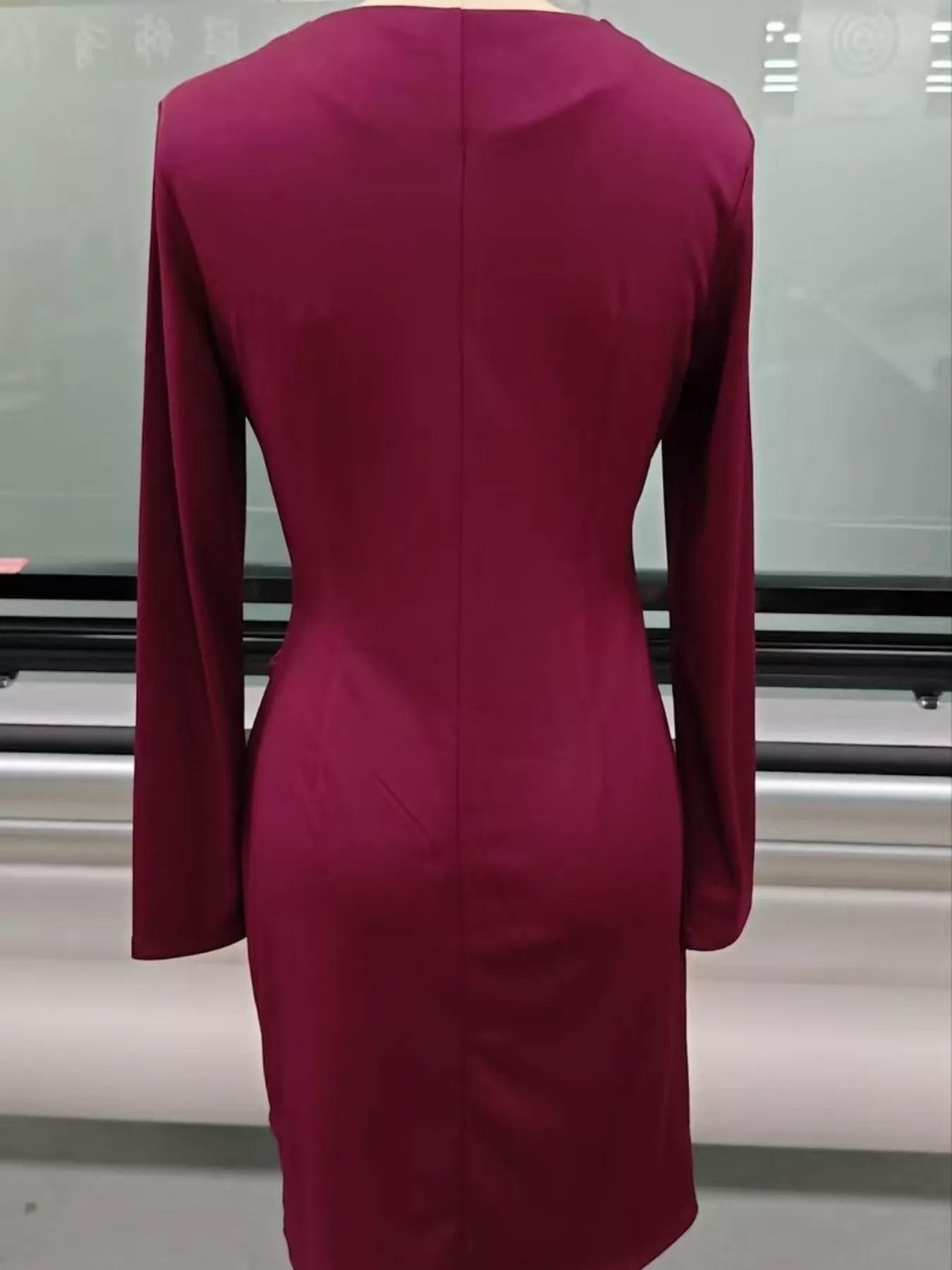 Front Ruched V-Neck Long Sleeve Dress view 7 - Shopiebay
