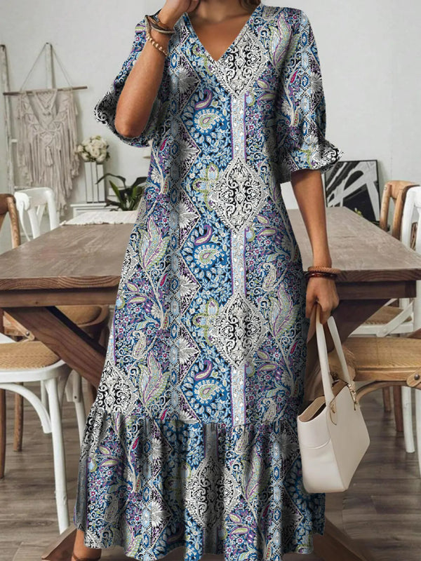 Bohemian Paisley Print V-Neck Midi Dress - product image 2