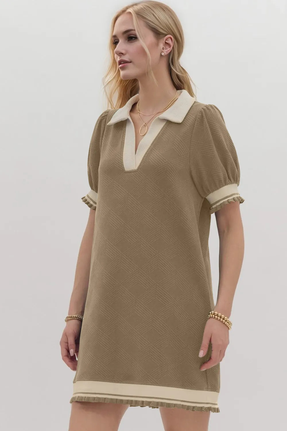 Oh Frill Contrast Trim Johnny Collar Short Sleeve Mini Dress view 5 - Shopiebay
