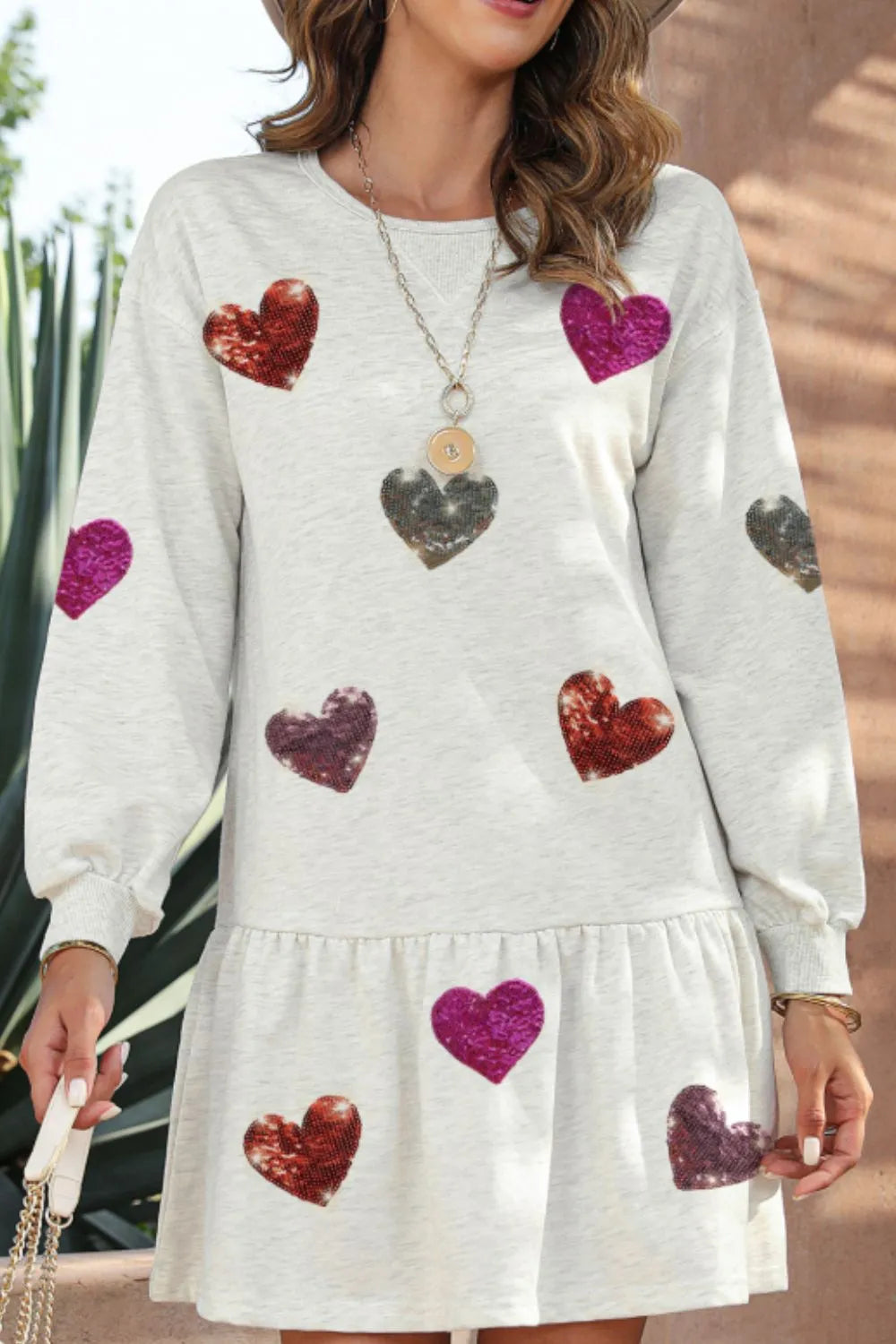 Sequin Heart Round Neck Long Sleeve Mini Dress Main image