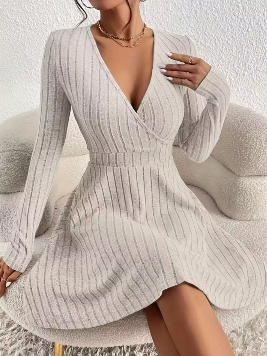 Ribbed Knit Wrap Mini Dress - product image 3