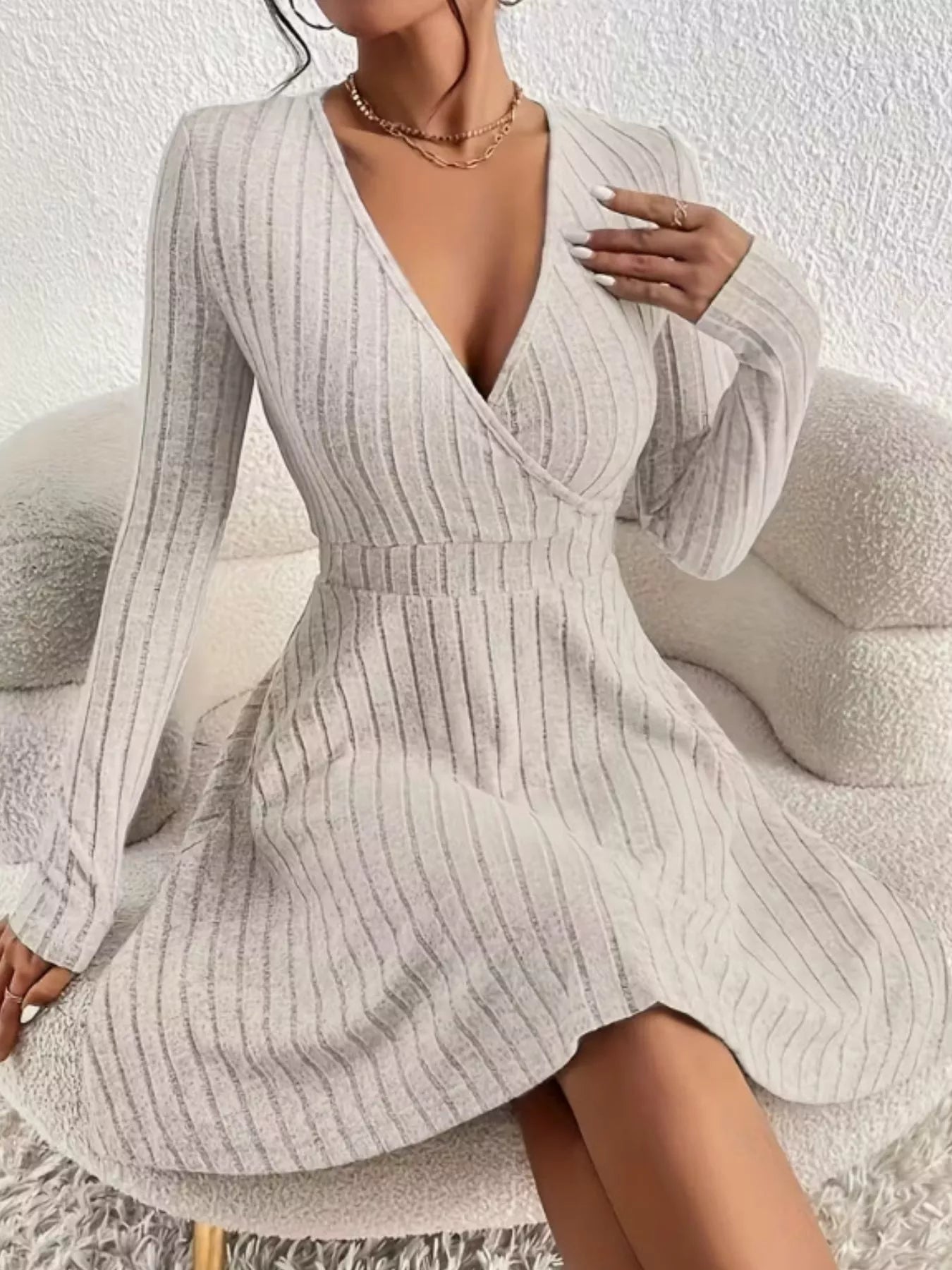 Ribbed Knit Wrap Mini Dress - product image 3