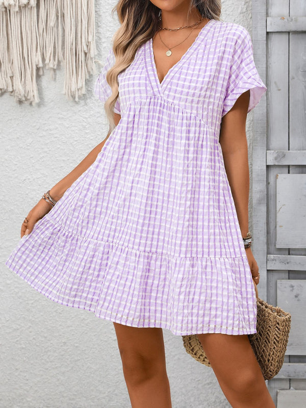 Plaid V-Neck Ruffle Hem Mini Dress - product image 14