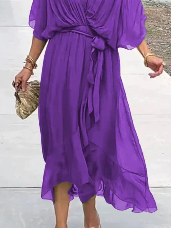 Flowy Tie Front Midi Dress with Flutter Sleeves - product image 18
