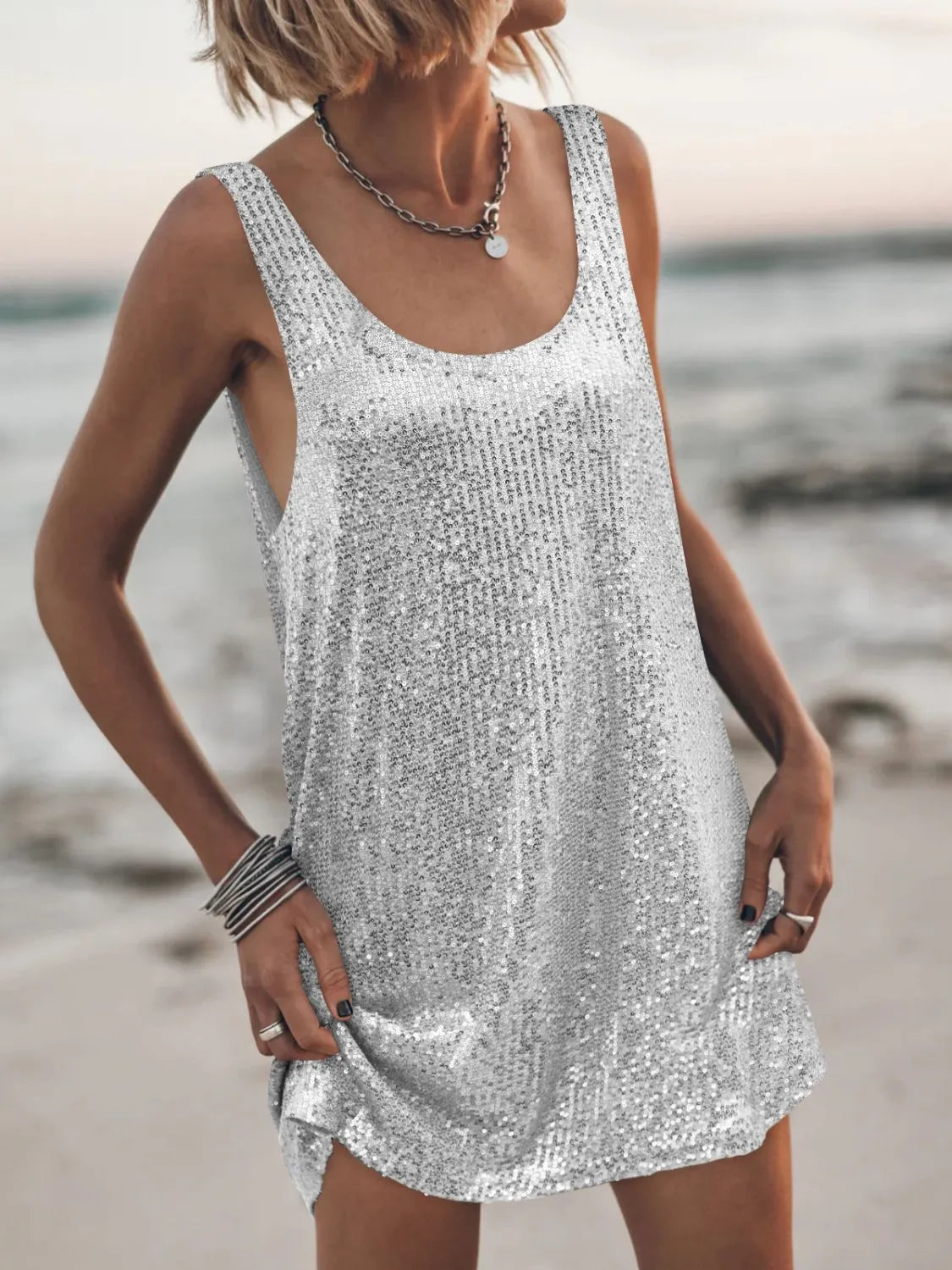 Sequin Scoop Neck Mini Dress - product image 18
