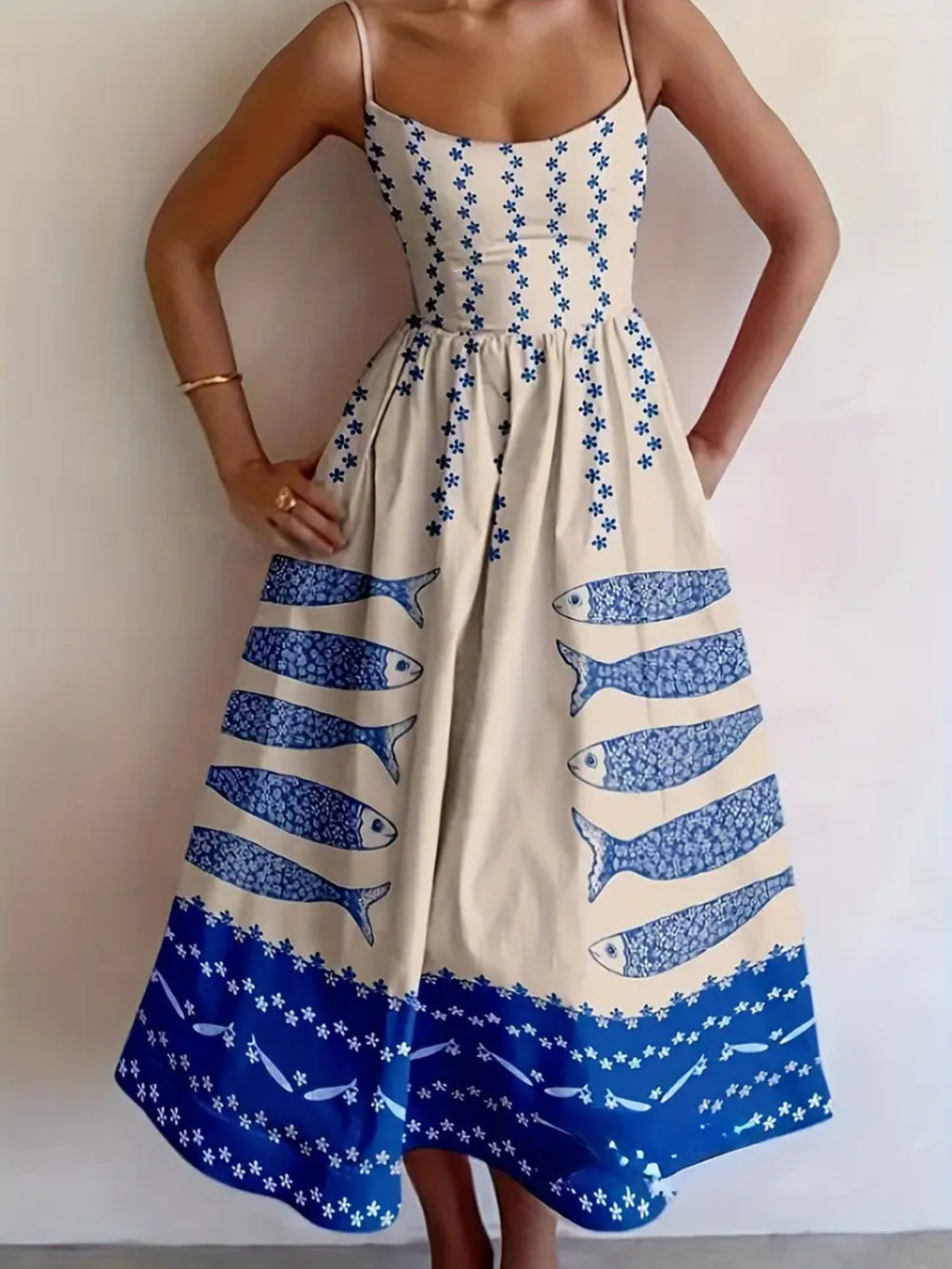 Sardine Print Spaghetti Strap Midi Dress - product image 7