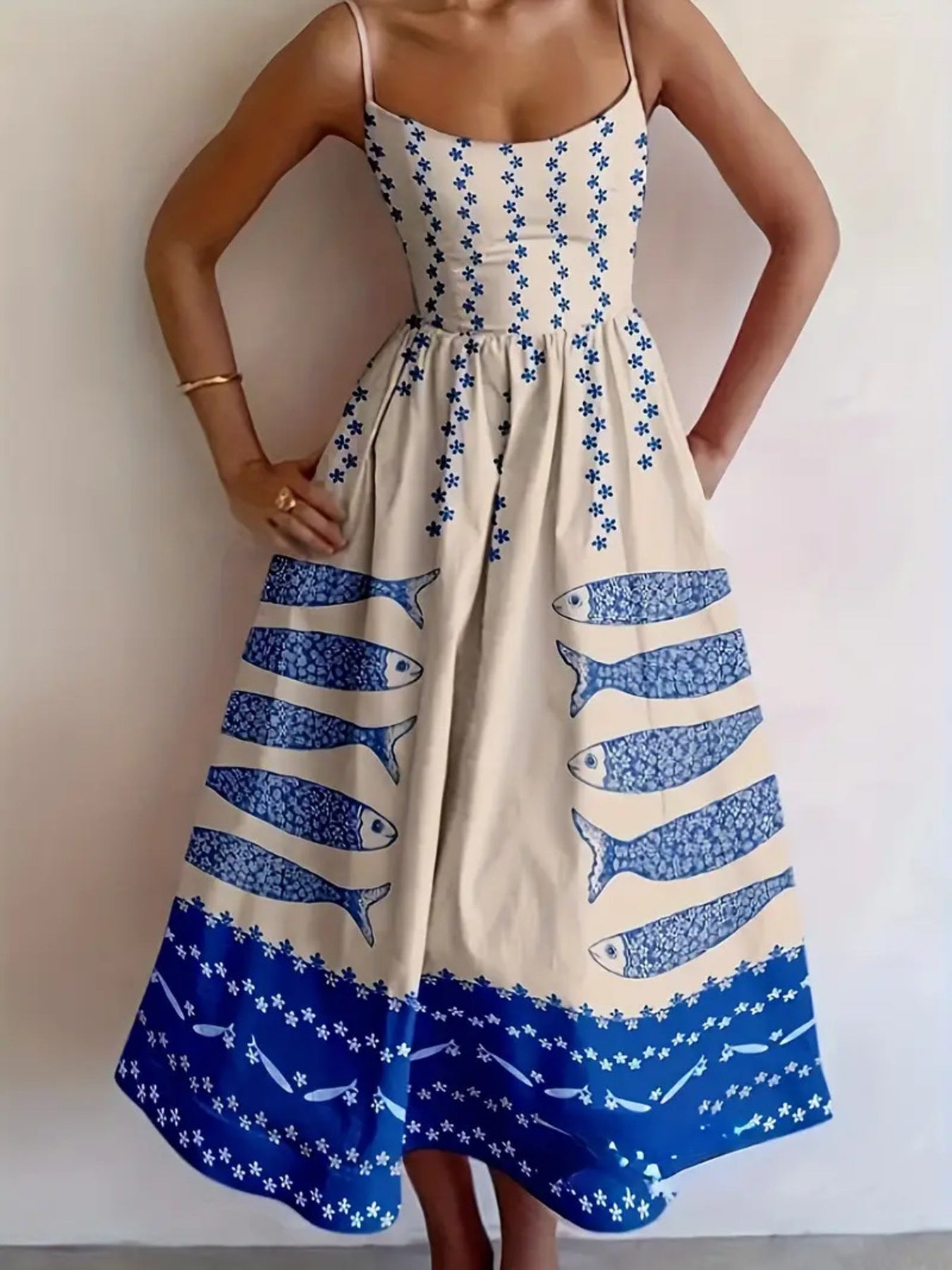 Sardine Print Spaghetti Strap Midi Dress - product image 7