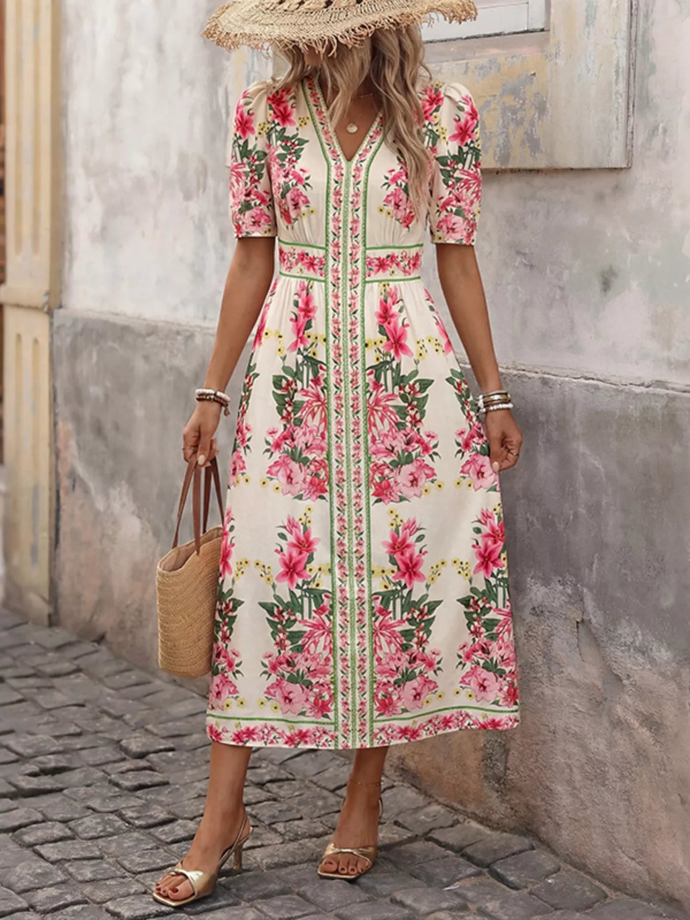 Floral Print V-Neck Midi Dress - product image 3