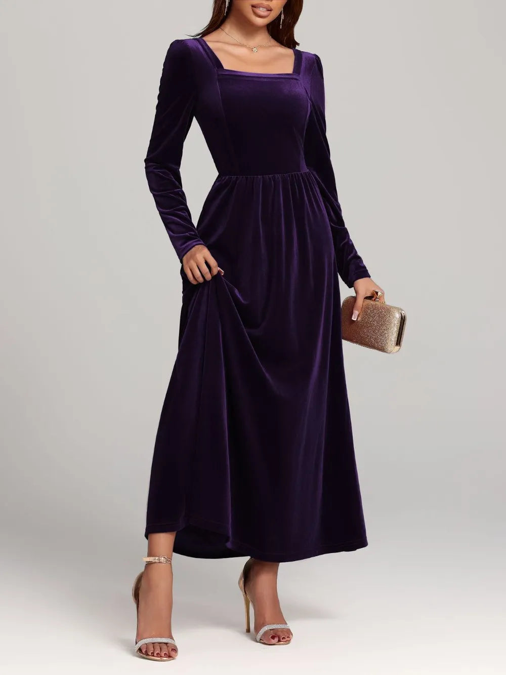 Velvet Square Neck Long Sleeve Dress - product image 19