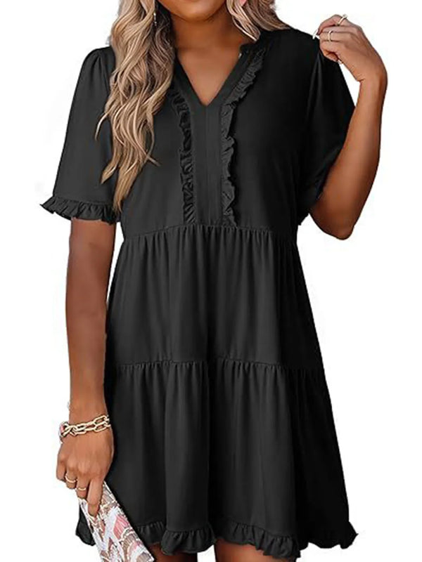 Tiered Notched Short Sleeve Mini Dress - product image 4