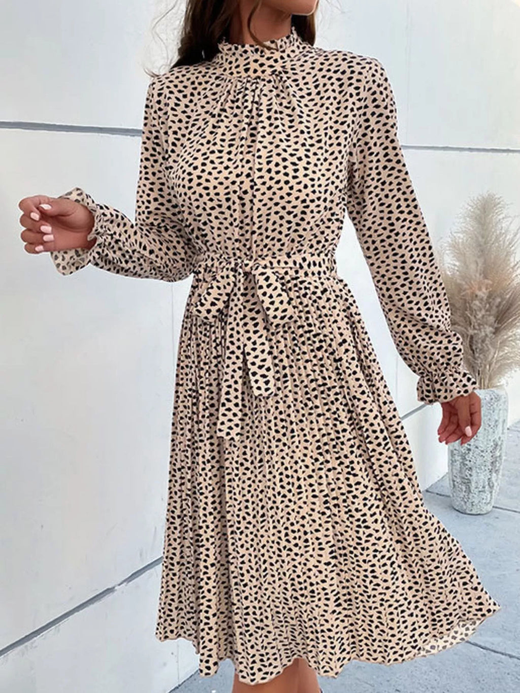 Animal Print Mock Neck Flounce Sleeve Dress - product image 3