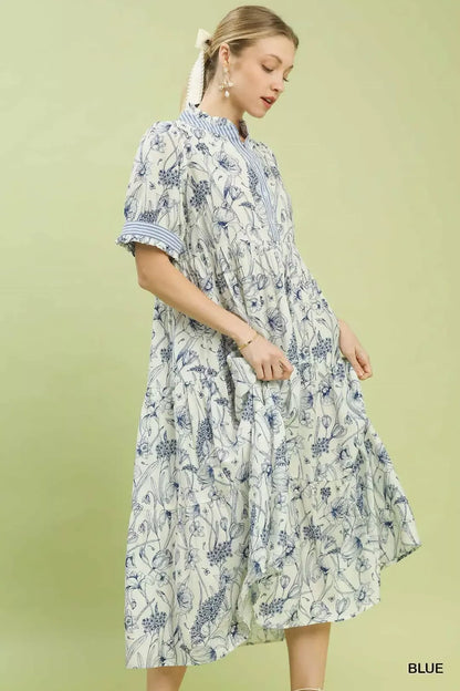 Umgee Floral Tiered Midi Dress with Ruffle Trim view 3 - Shopiebay