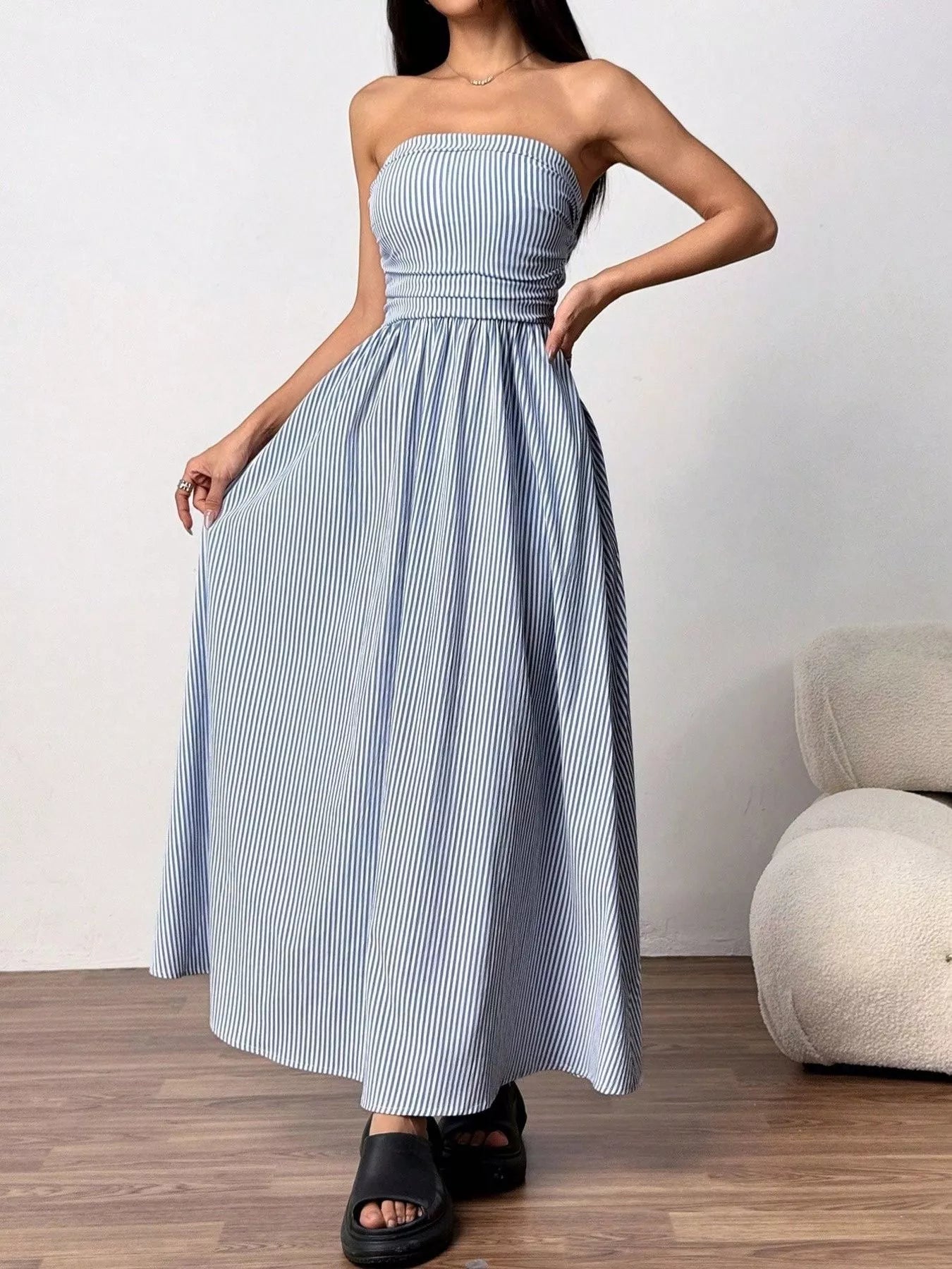 Striped Strapless Casual Maxi Dress view 4 - Shopiebay