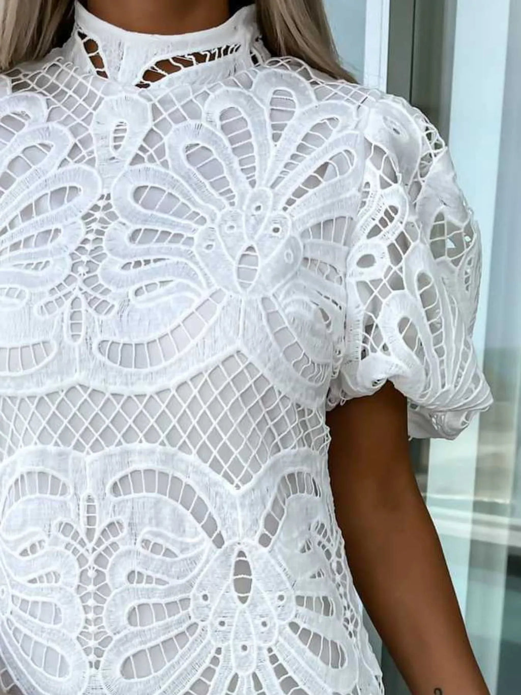 Lace Mock Neck Puff Sleeve Dress - product image 3