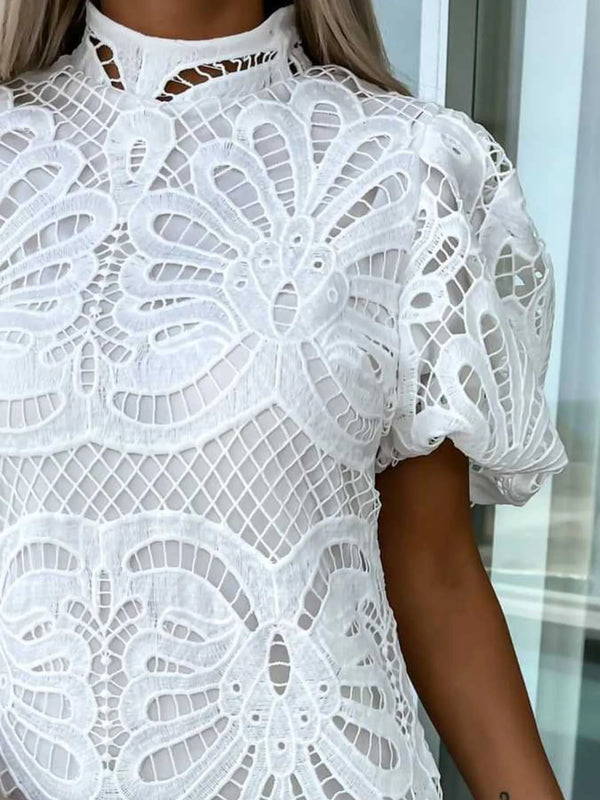 Lace Mock Neck Puff Sleeve Dress - product image 3