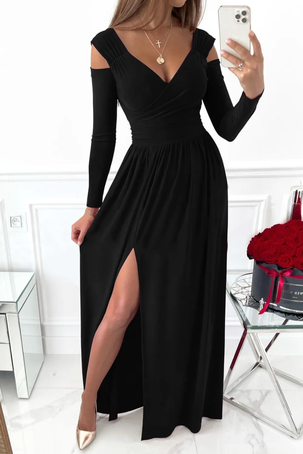 Slit Surplice Long Sleeve Maxi Dress Main image