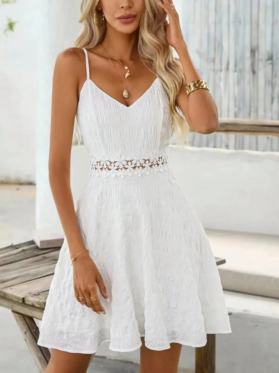 Lace Detail V-Neck Mini Cami Dress view 5 - Shopiebay