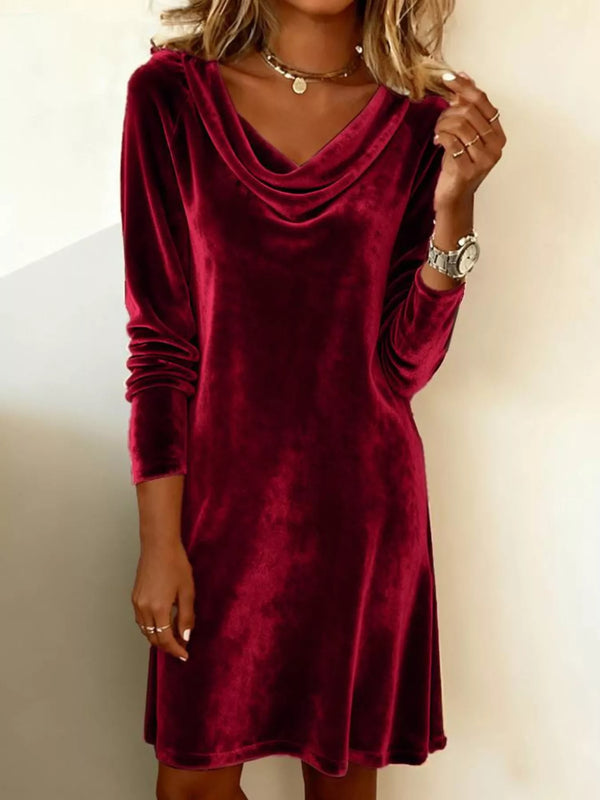 Velvet Cowl Neck Long Sleeve Mini Dress - product image 4
