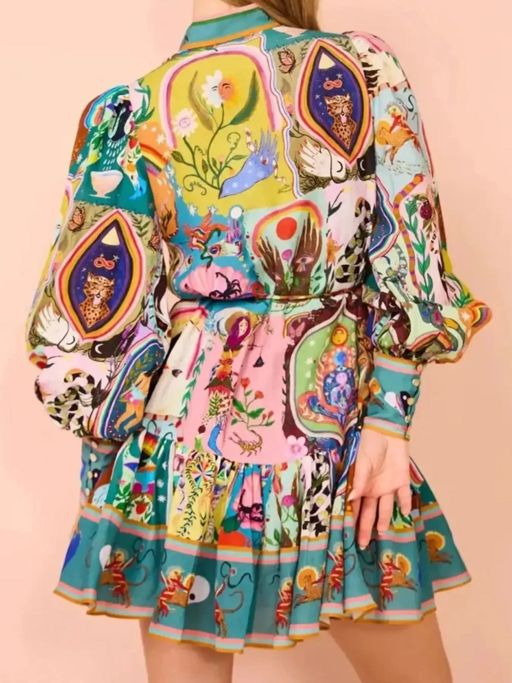 Printed Long Sleeve Mini Dress with Belt - product image 6
