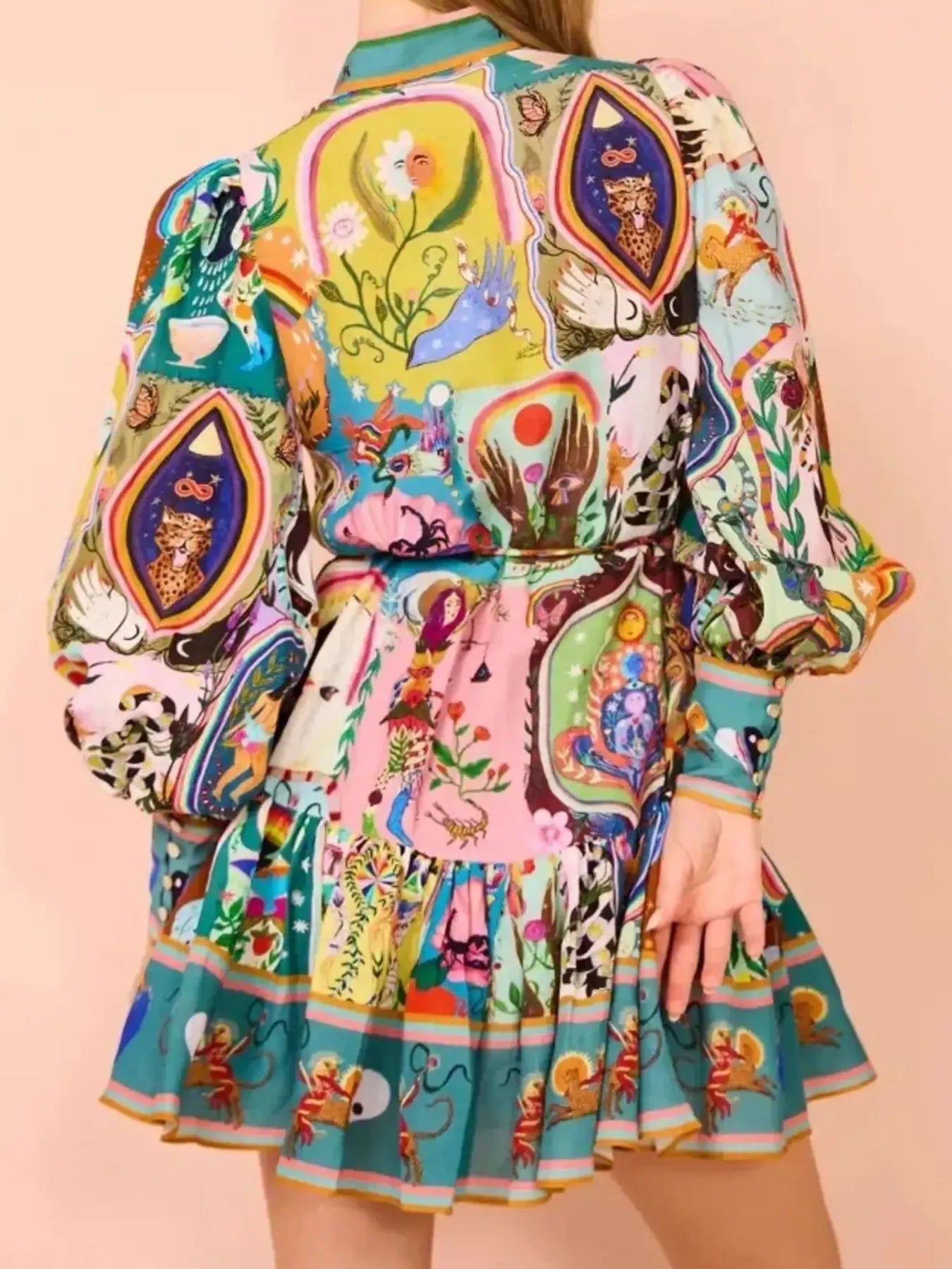 Printed Long Sleeve Mini Dress with Belt - product image 6