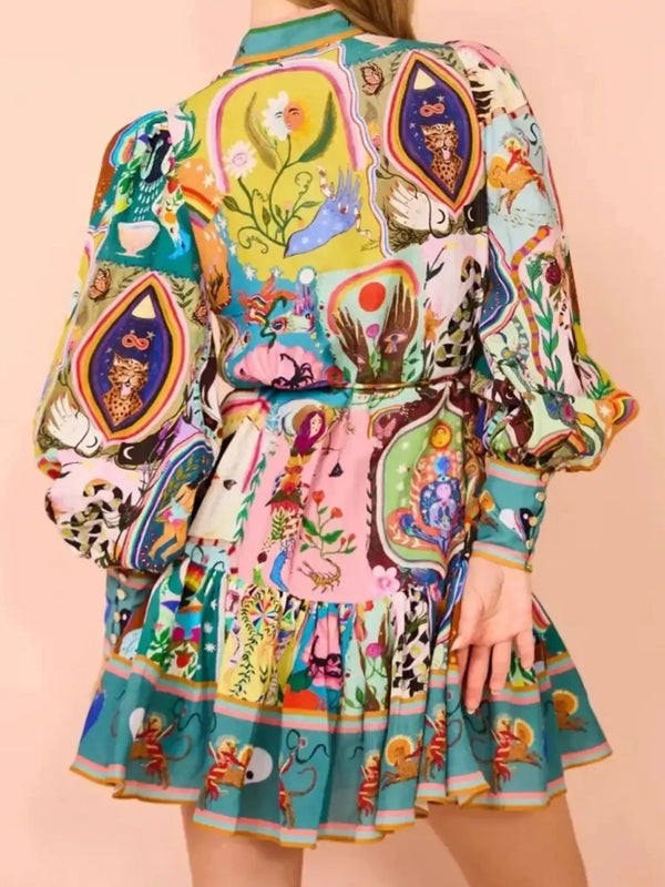 Printed Long Sleeve Mini Dress with Belt - product image 6