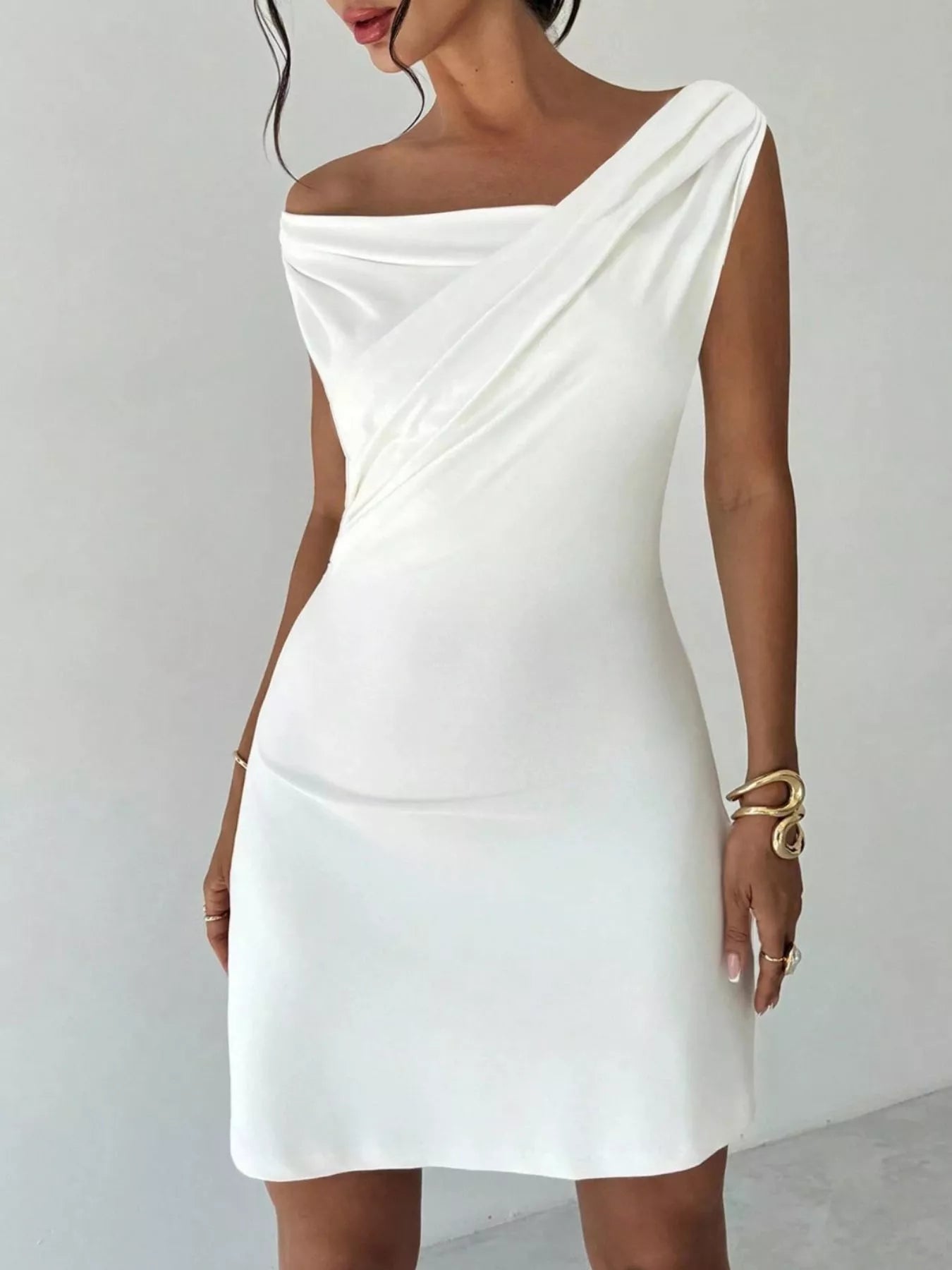 Elegant Off-Shoulder Draped Mini Dress view 5 - Shopiebay
