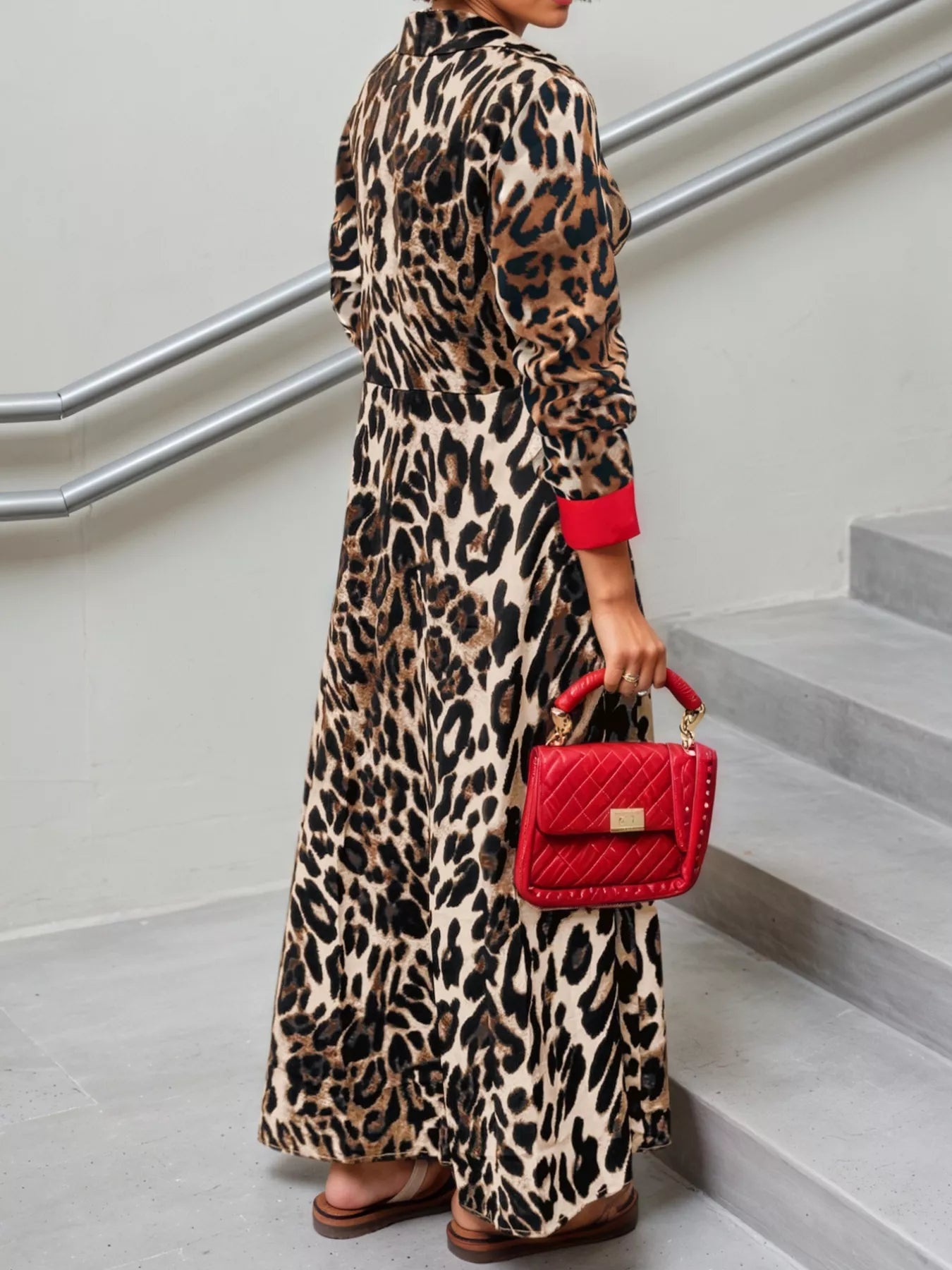 Leopard Print Long Sleeve Shirt Dress with Contrast Trim - product image 9