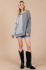 Ces Femme Striped Round Neck Long Sleeve Knit Top