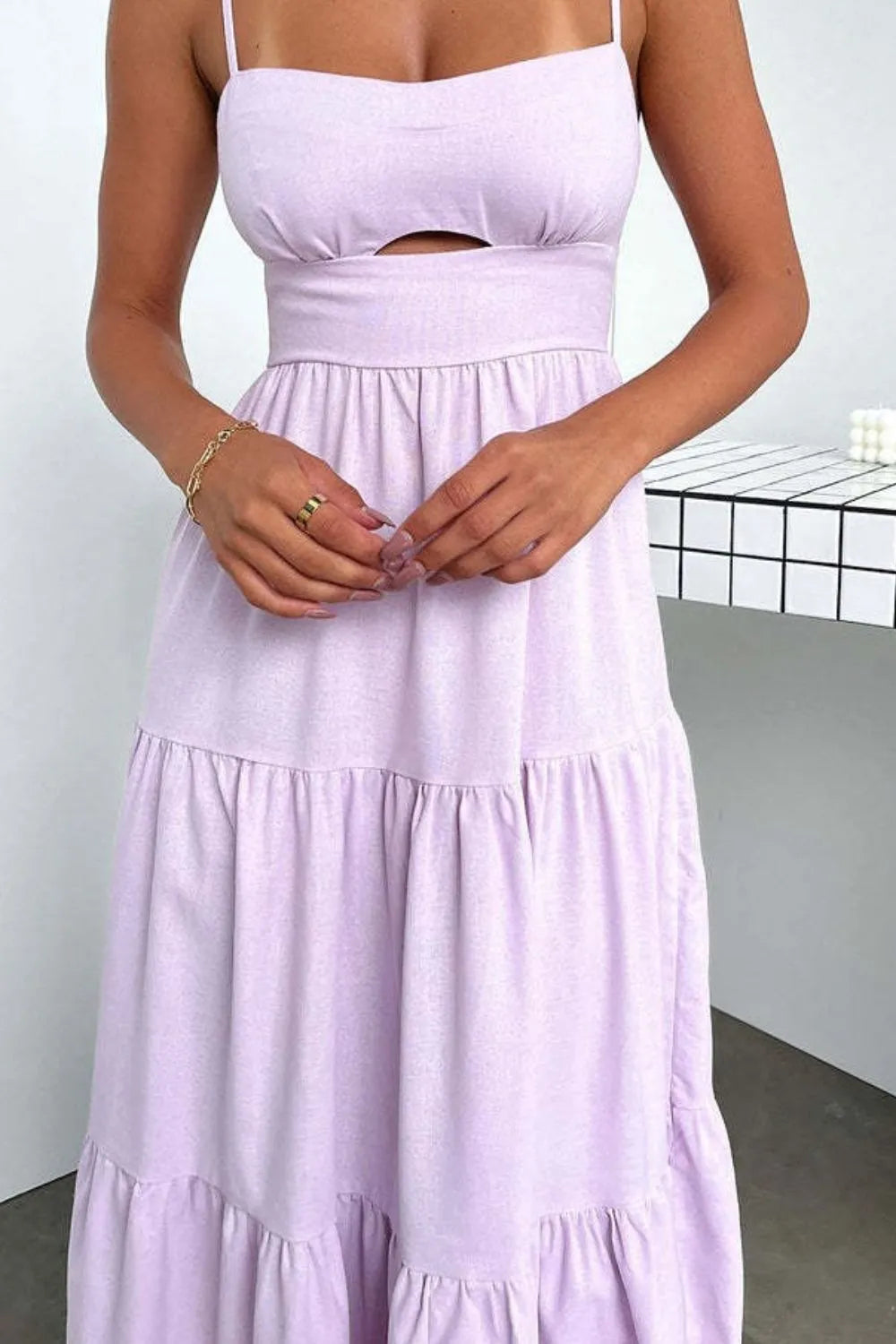 Cut-Out Tiered Dress with Spaghetti Straps view 11 - Shopiebay
