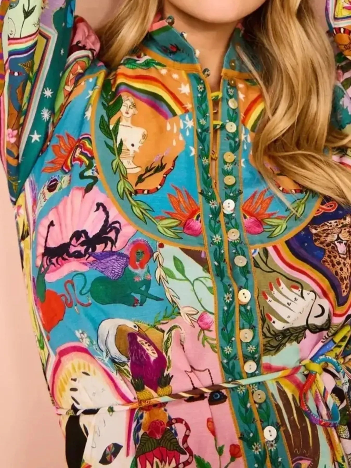 Printed Long Sleeve Mini Dress with Belt - product image 3