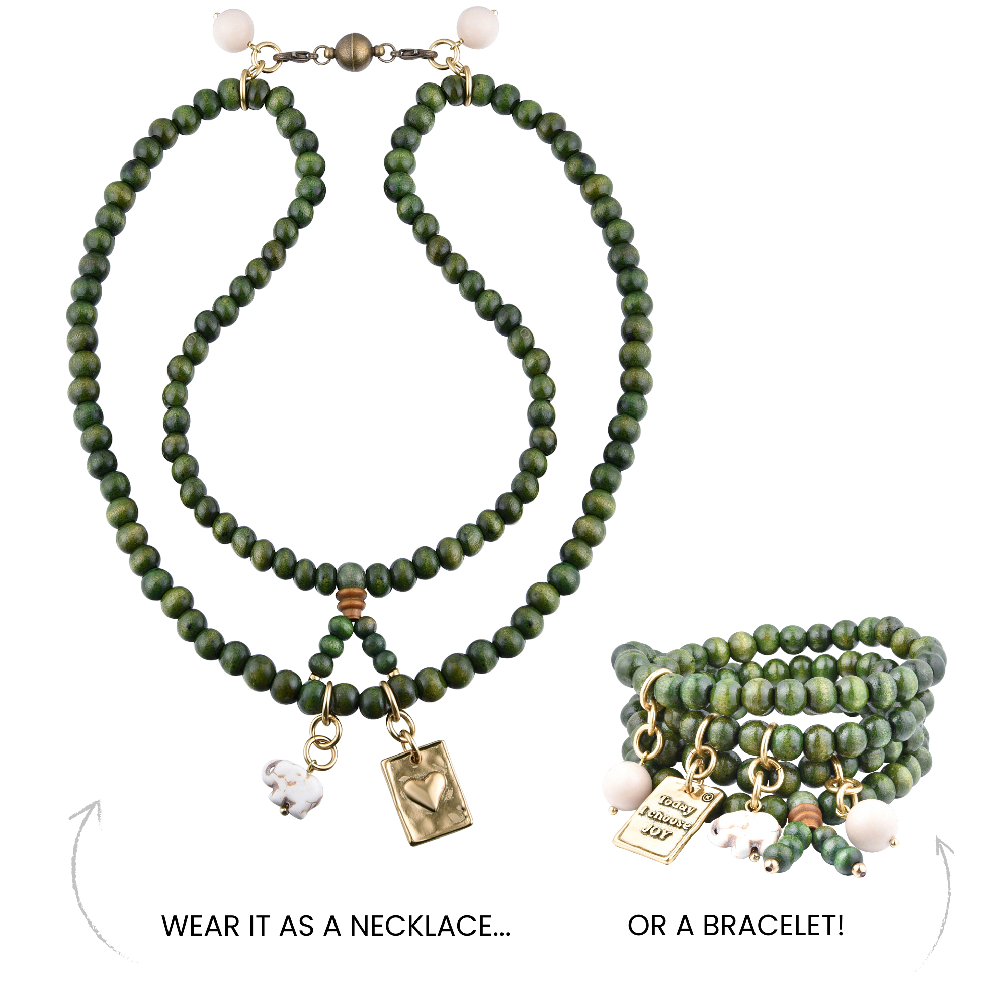 Today I Choose Joy Heart Wood Boho Wrap Bracelet/Necklace Secondary image