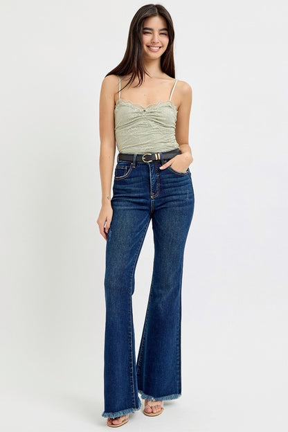 RISEN Tummy Control Frayed Hem Flare Jeans