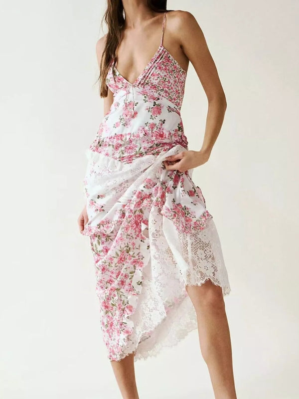 Lace Detail Ruffled Floral V-Neck Maxi Dress - product image 14