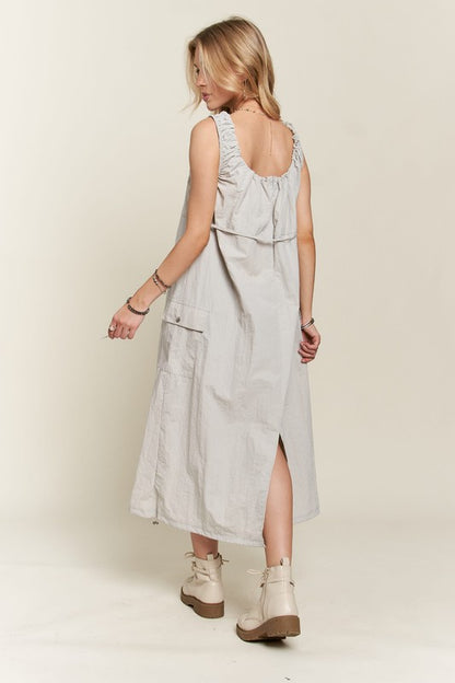 ADORA Drawstring Slit Back Cargo Dress