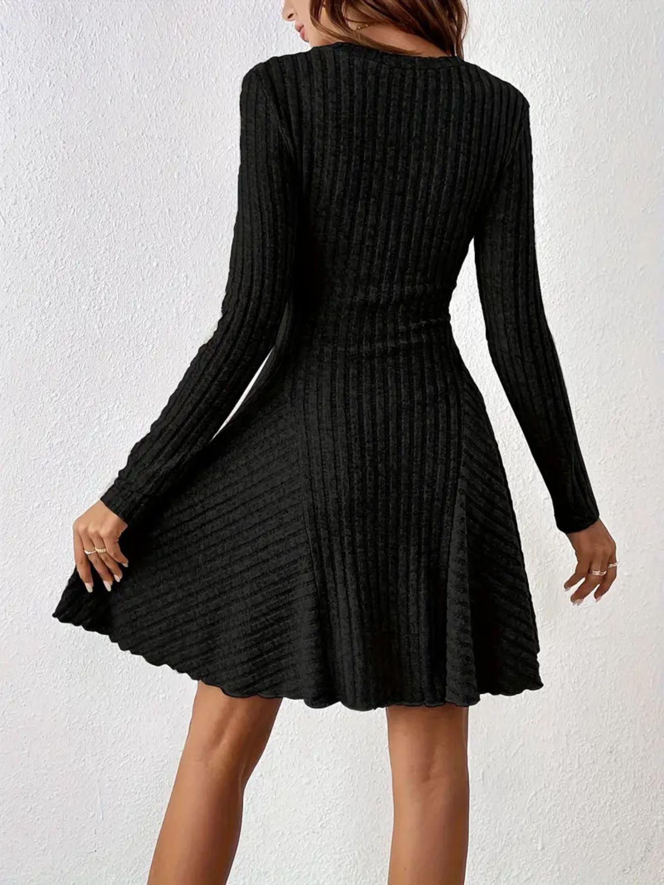 Ribbed Knit Long Sleeve A-Line Dress view 4 - Shopiebay