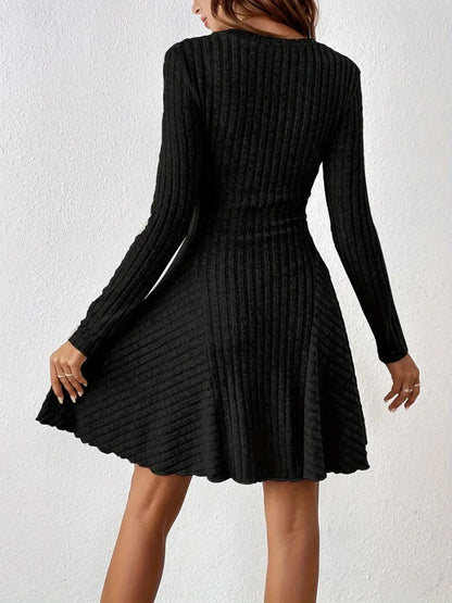 Ribbed Knit Long Sleeve A-Line Dress view 4 - Shopiebay