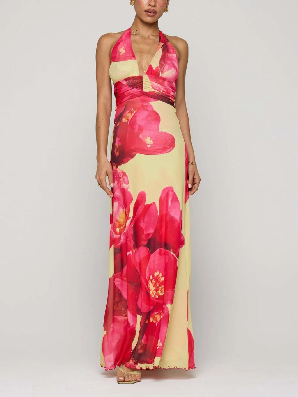 Floral Halter Neck Deep V Maxi Dress view 11 - Shopiebay
