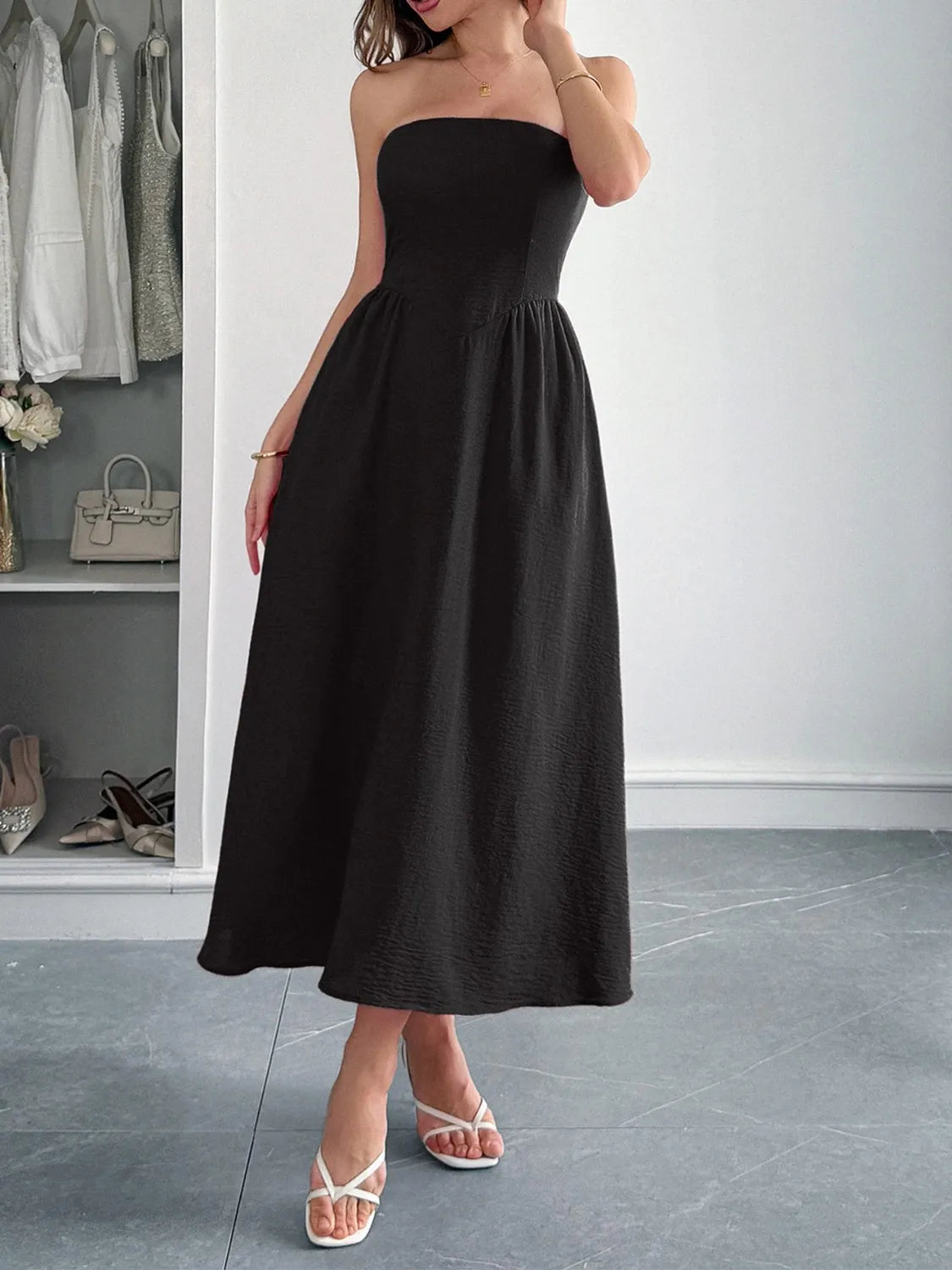 Strapless A-Line Midi Dress with Pockets Secondary image