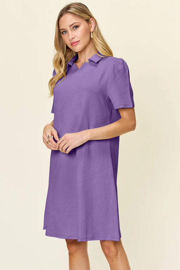 Double Take Texture Collared Neck Short Sleeve Dress - product image 5