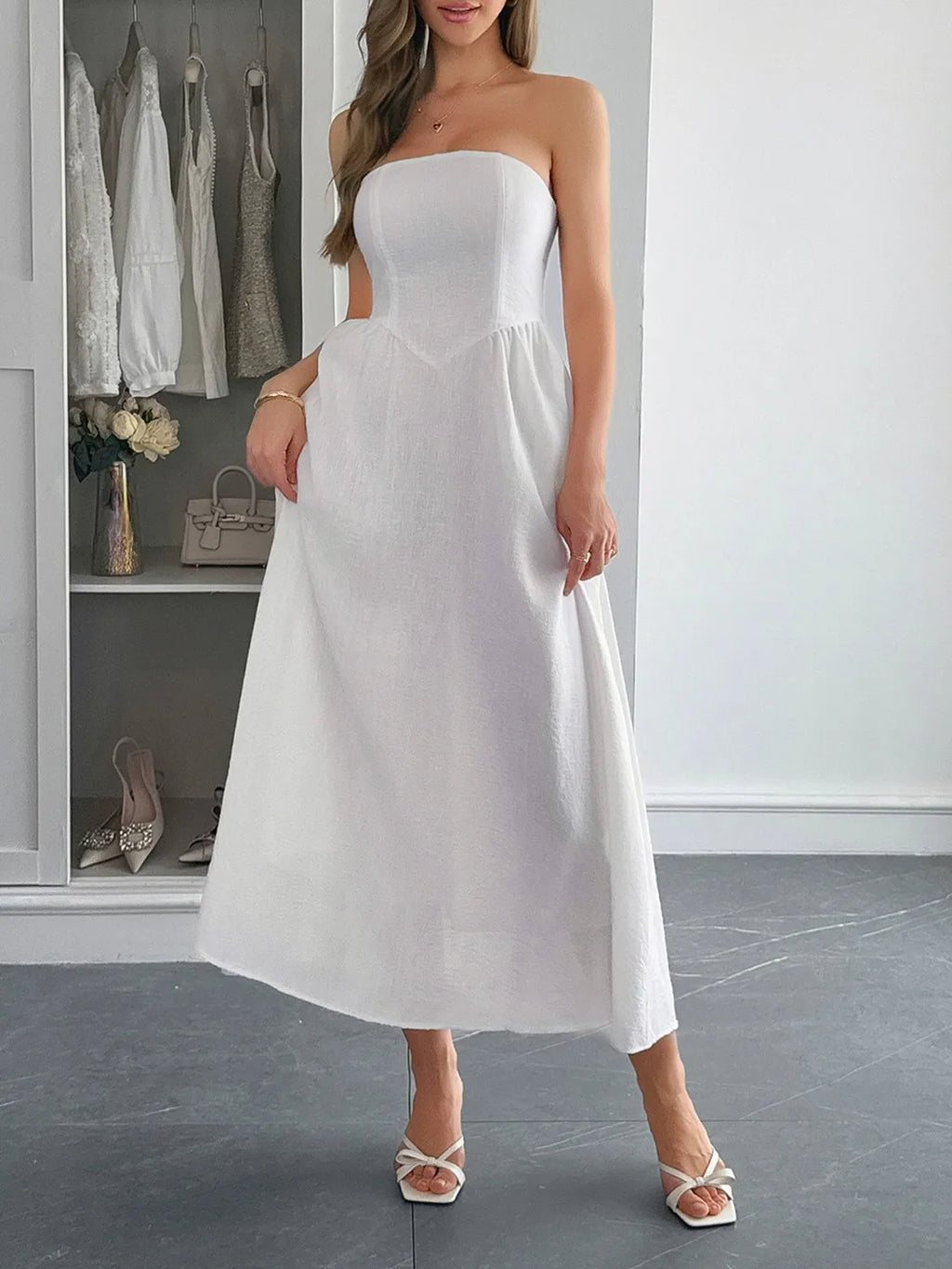 Strapless A-Line Midi Dress with Pockets - product image 5