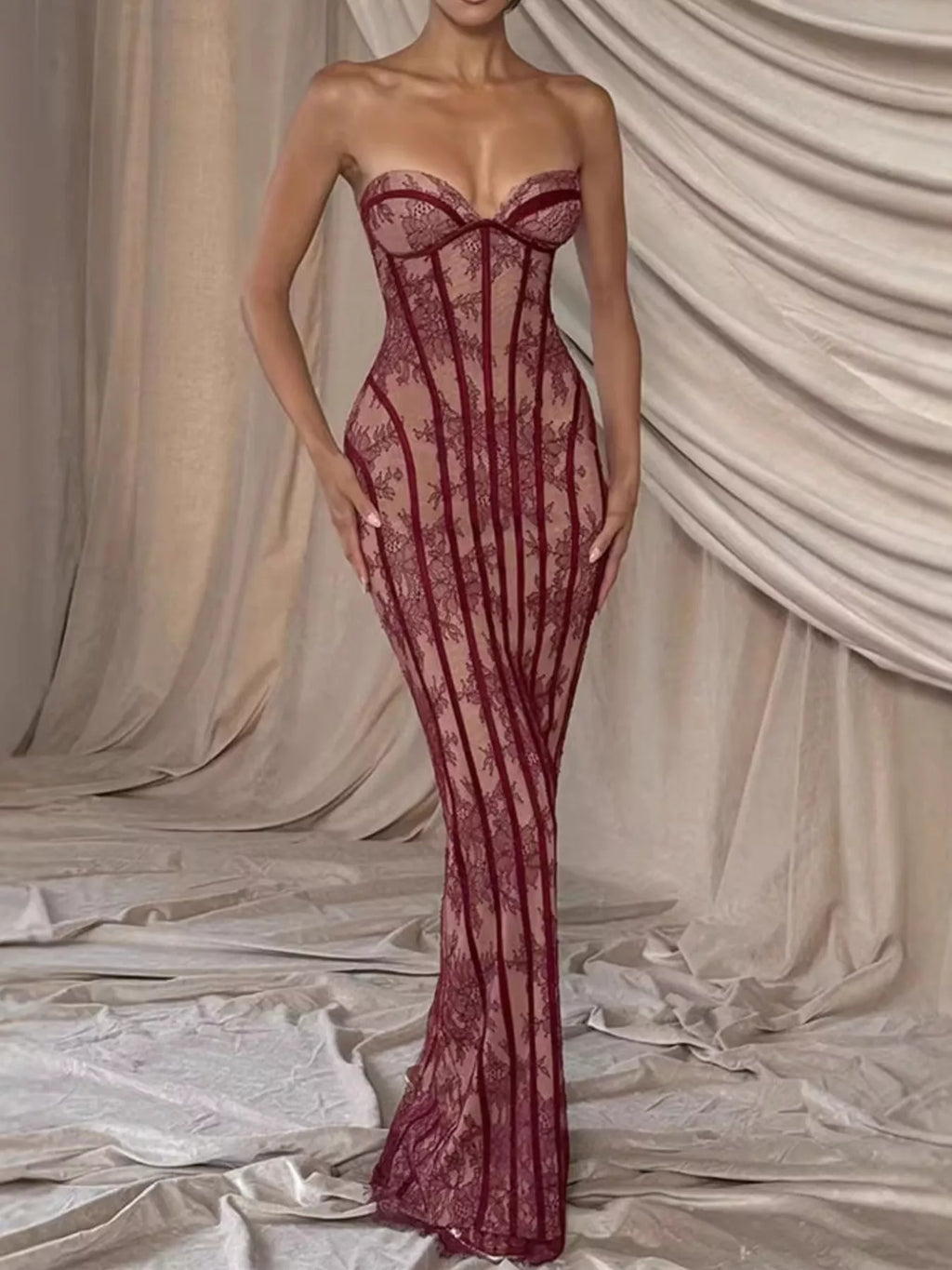 Lace Up Back Strapless Maxi Dress - product image 4