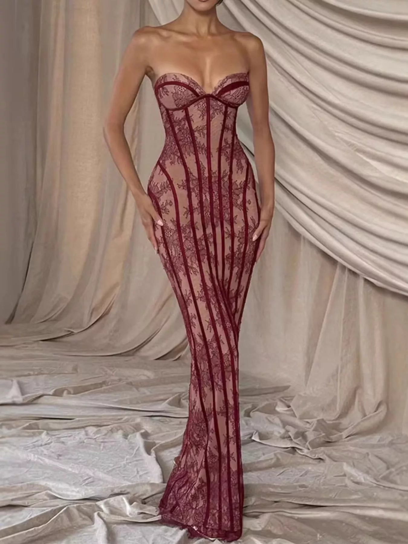 Lace Up Back Strapless Maxi Dress - product image 4