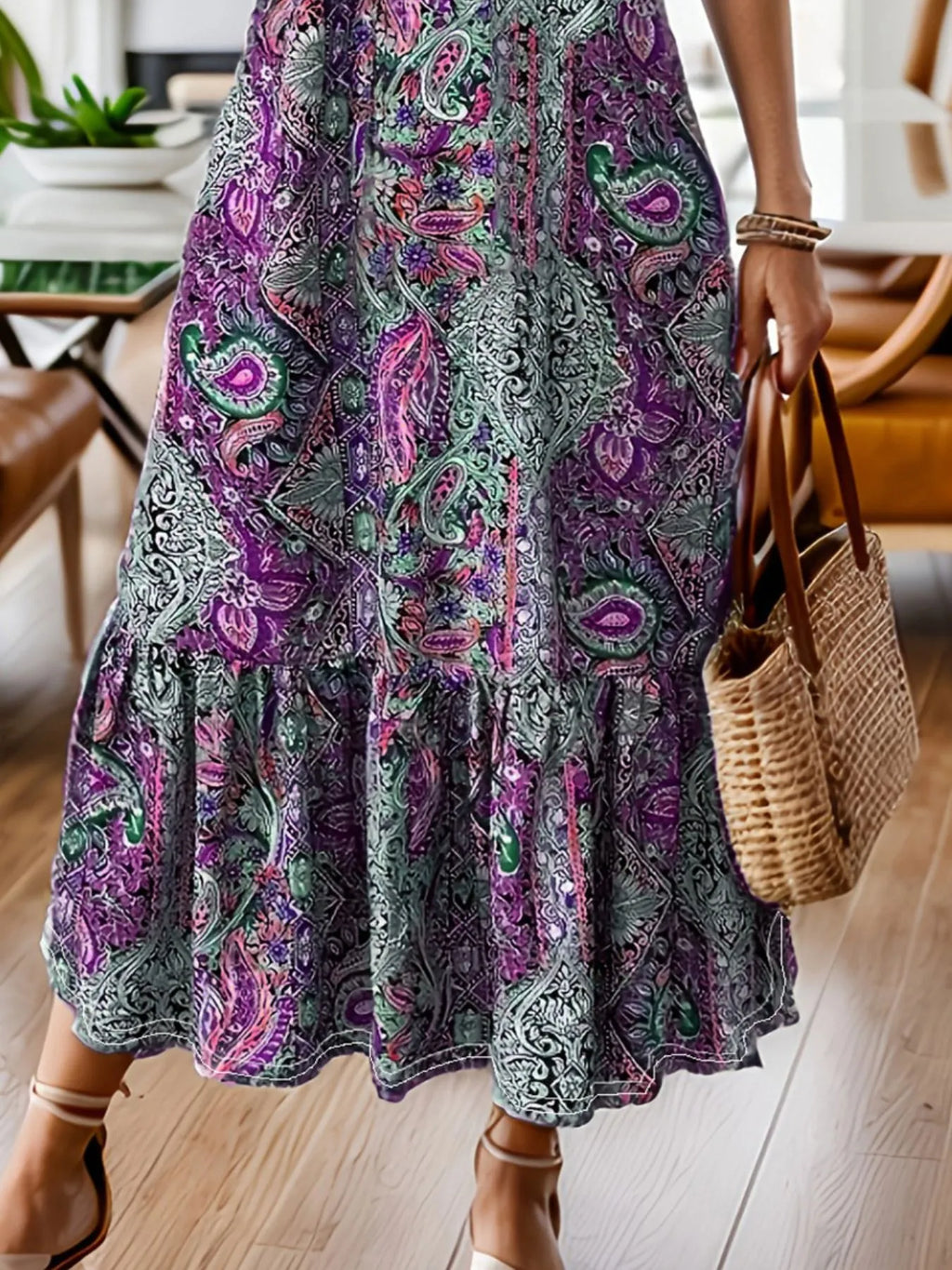 Bohemian Paisley Print Ruffle Hem Midi Dress - product image 8