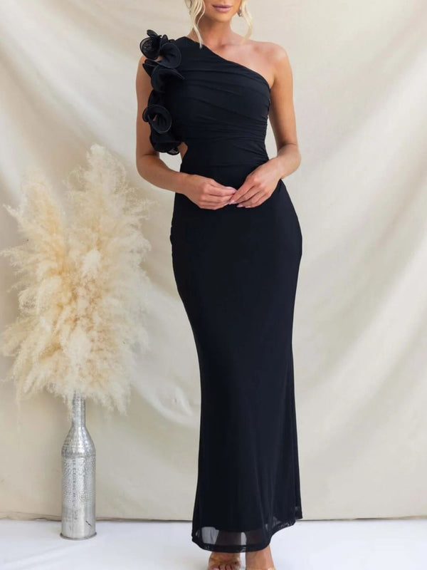 One-Shoulder Floral Trim Sleeveless Maxi Dress - product image 5
