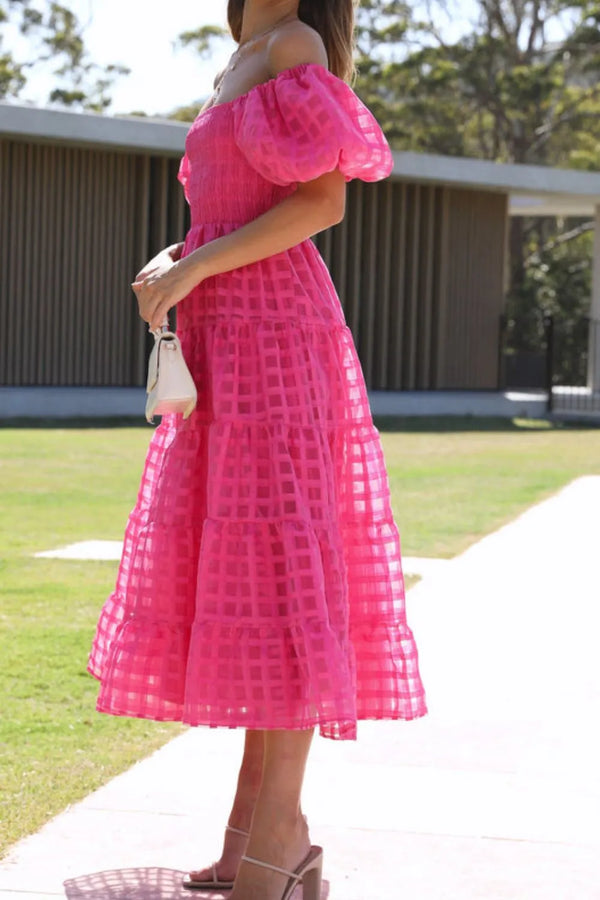 Off Shoulder Short Puff Sleeve Midi Dress - product image 25